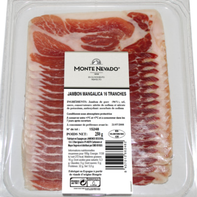 8437013662482 Jambon Mangalica 22 mois 250g 16 tranches environ MONTENEVADO