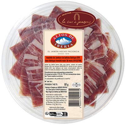 3660071002272 Assiette jambon de Bellota ibérique 85G tranché main LA CAVE A JAMBONS