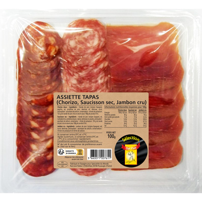 3660071007611 Assiette tapas Chorizo Saucisson Jambon 100g DEL PAIS