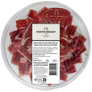 3660071002159 Assiette jambon de cebo ibérique tranché main 85G Sélection LA CAVE A JAMBONS